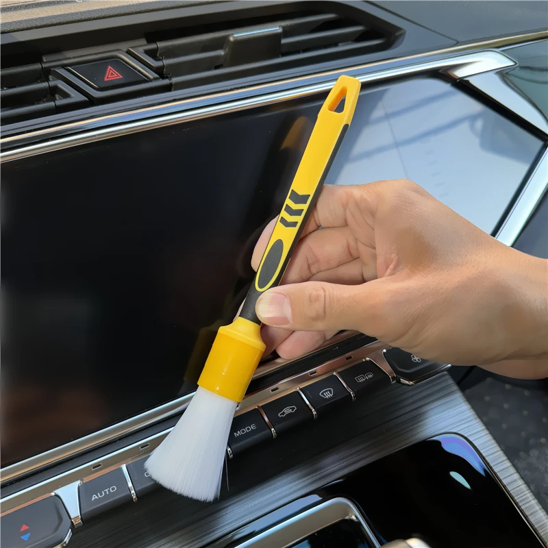 Lucullan White Nylon Hair Prewash&Interior Vent Cleaning Tools Unique Anti-slip Rubber Handle Car Detailing Brushes