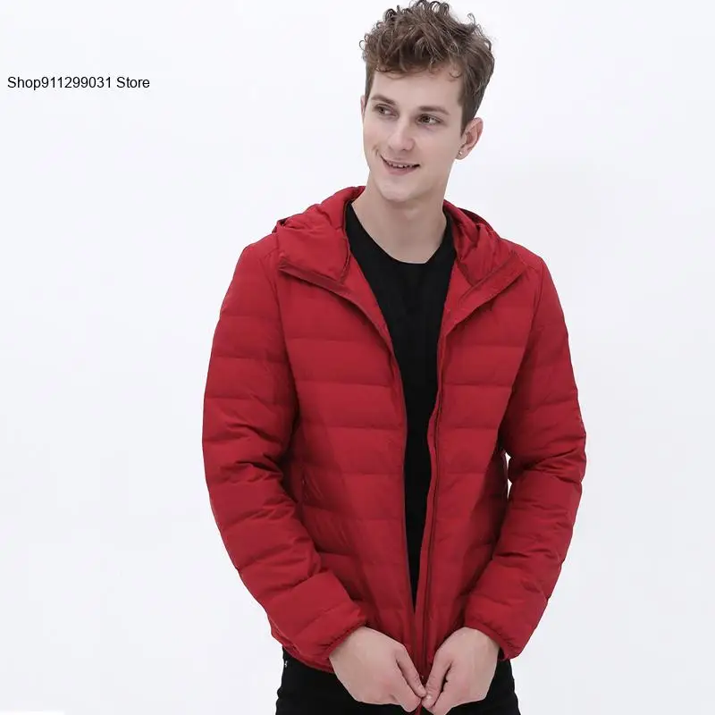 Chaqueta con capucha ultraligera para hombre, chaqueta de plumón impermeable, tela mate cálida, sin costuras, invierno y otoño