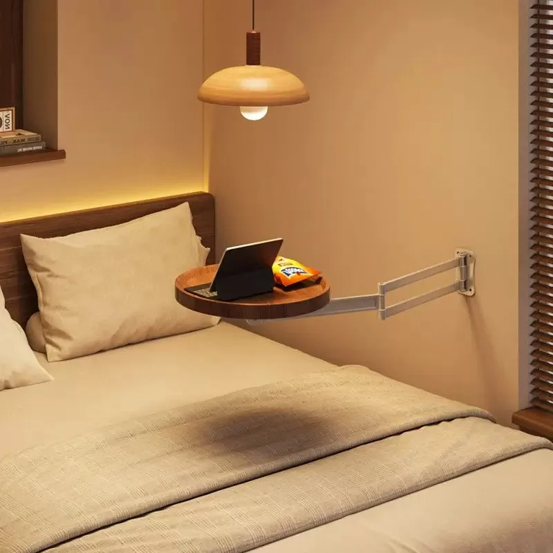 Foldable Aluminum Alloy Bedside Storage Shelf Cm Round Top Extended Folded Profile Bedroom Use