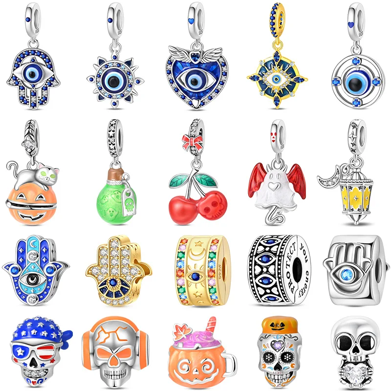 925 Sterling Silver Guardian's Hand Ghost Eyes Skull Charms Beads For Women Fit Original Bracelet DIY Party Jewelry Gifts