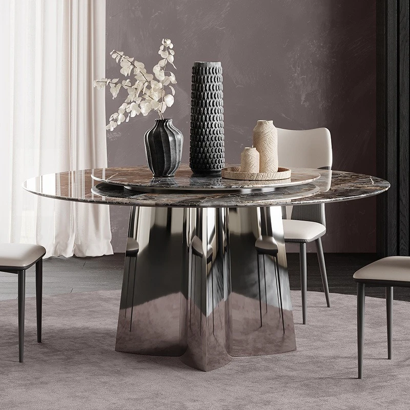 Marble dining table Bright rock slab dining table Living room dining table and chair combination