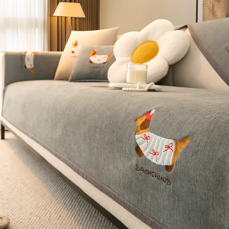 Cartoon Sofa Cushion Cover for All Seasons New Straight Row Anti Slip Sofa Cover Fabric Soft Sticky Breathable Wear-resistant