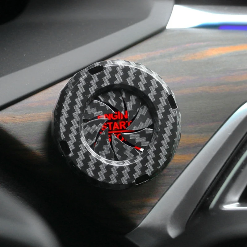 Car Push Start Button Cover with Carbon Fiber Trim for Cabin Accent