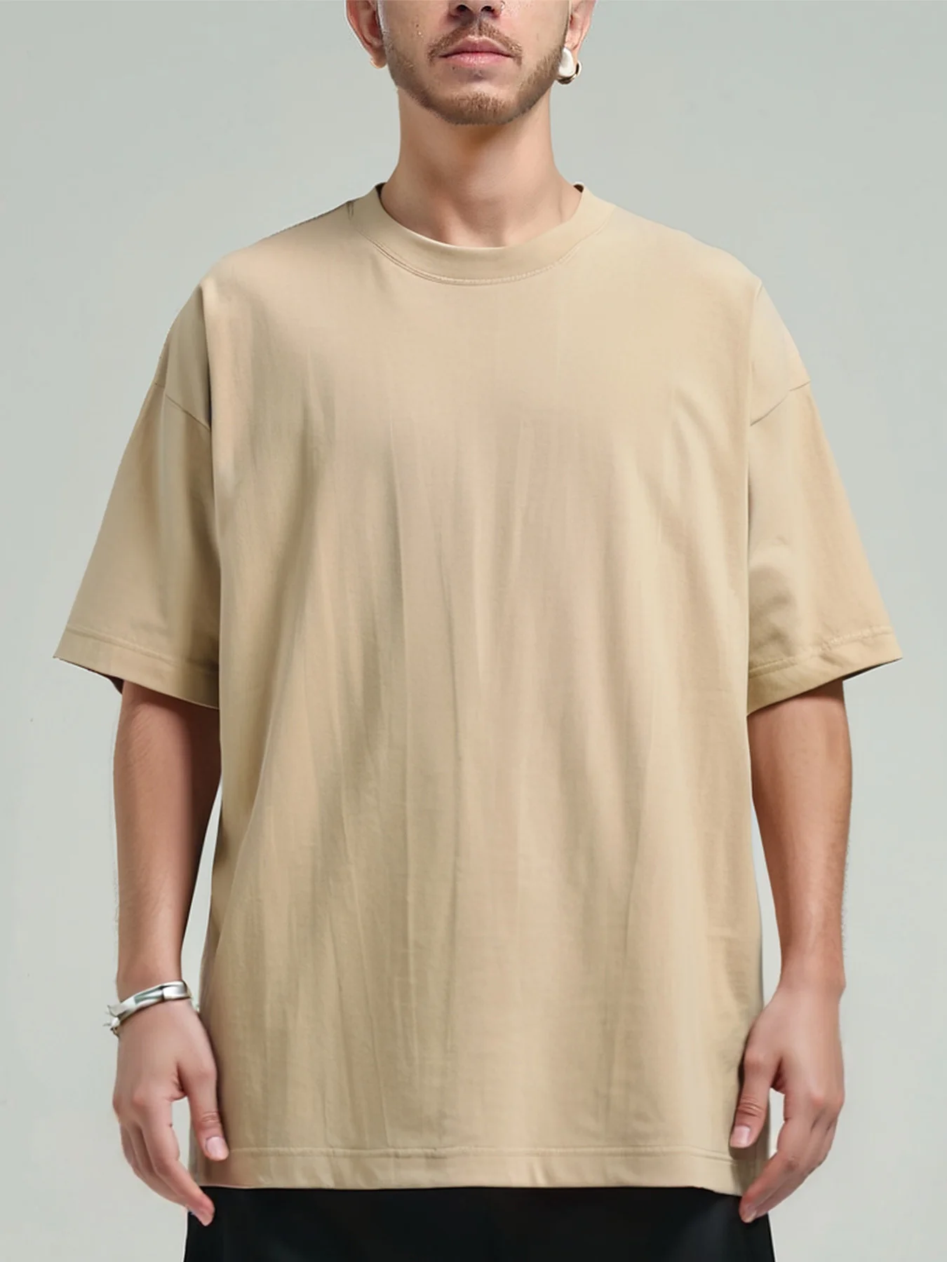 10.58oz 300Grams Heavy Weight Cotton Oversized Loose Solid Color Drop Shoulder Short Sleeve T-shirt Men Summer
