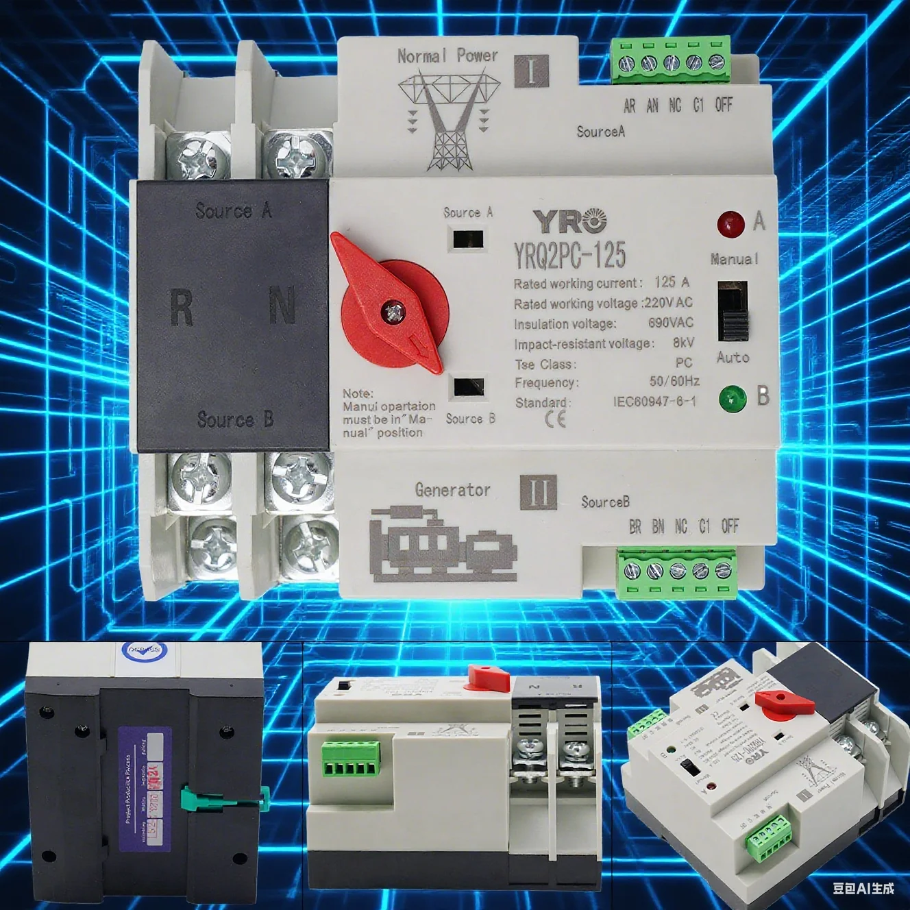 

2022 Внутренний и наружный резервный переключатель, автоматический двойной резервный переключатель питания, 125 А, 50/60 Гц, 220 В переменного тока