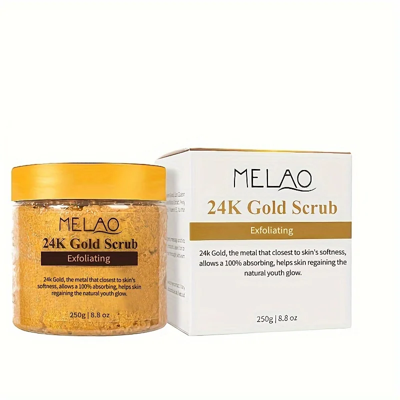 MELAO 24K Gold Scrub, Exfoliate Face & Body Salt Scrub,Pore Cleanser, Shower Scrub For Men & Women