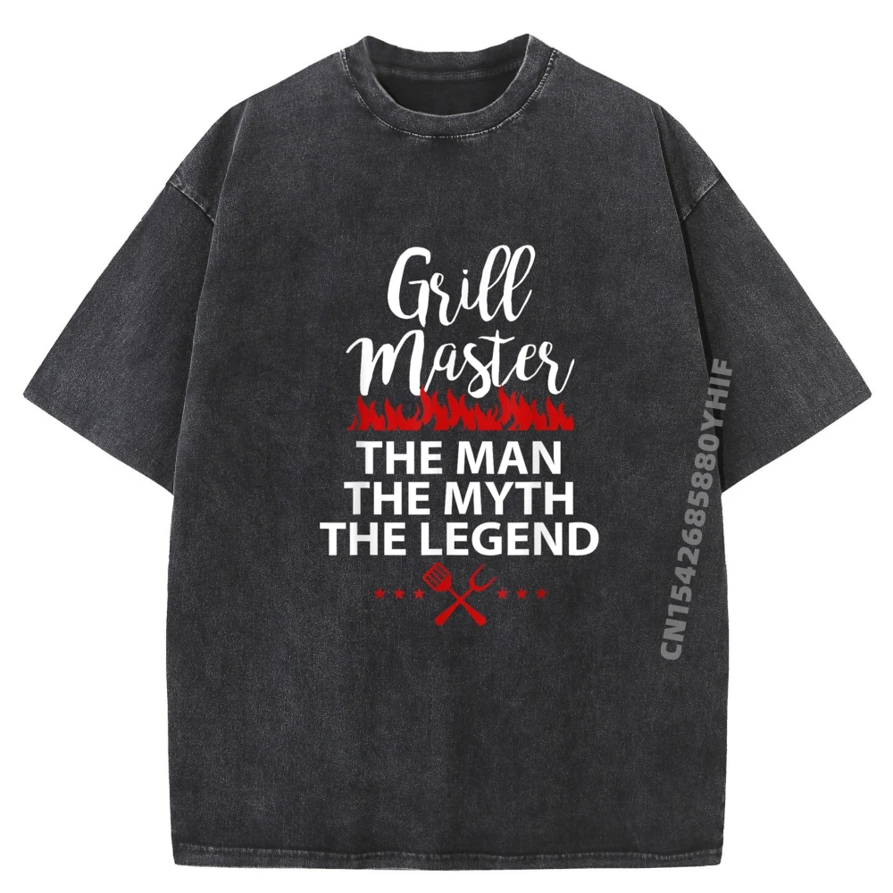 

Grill Master The Man The Myth The Legend Chef Husband Works Graphic Tees Mans Printed Tshirts Cool Trendy Washed Shirt