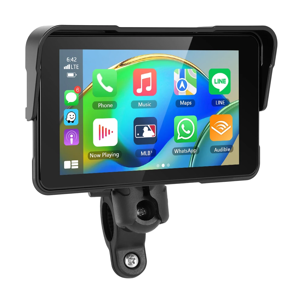 Podofo 5'' Motorrad-Dashcam-Monitor mit Carplay, Android Auto, IP68 Wasserdicht, BT Smart Screen, Dashboard-Motorrad-DVR-Videorekorder, Helligkeitseinstellung, Motorrad-Player