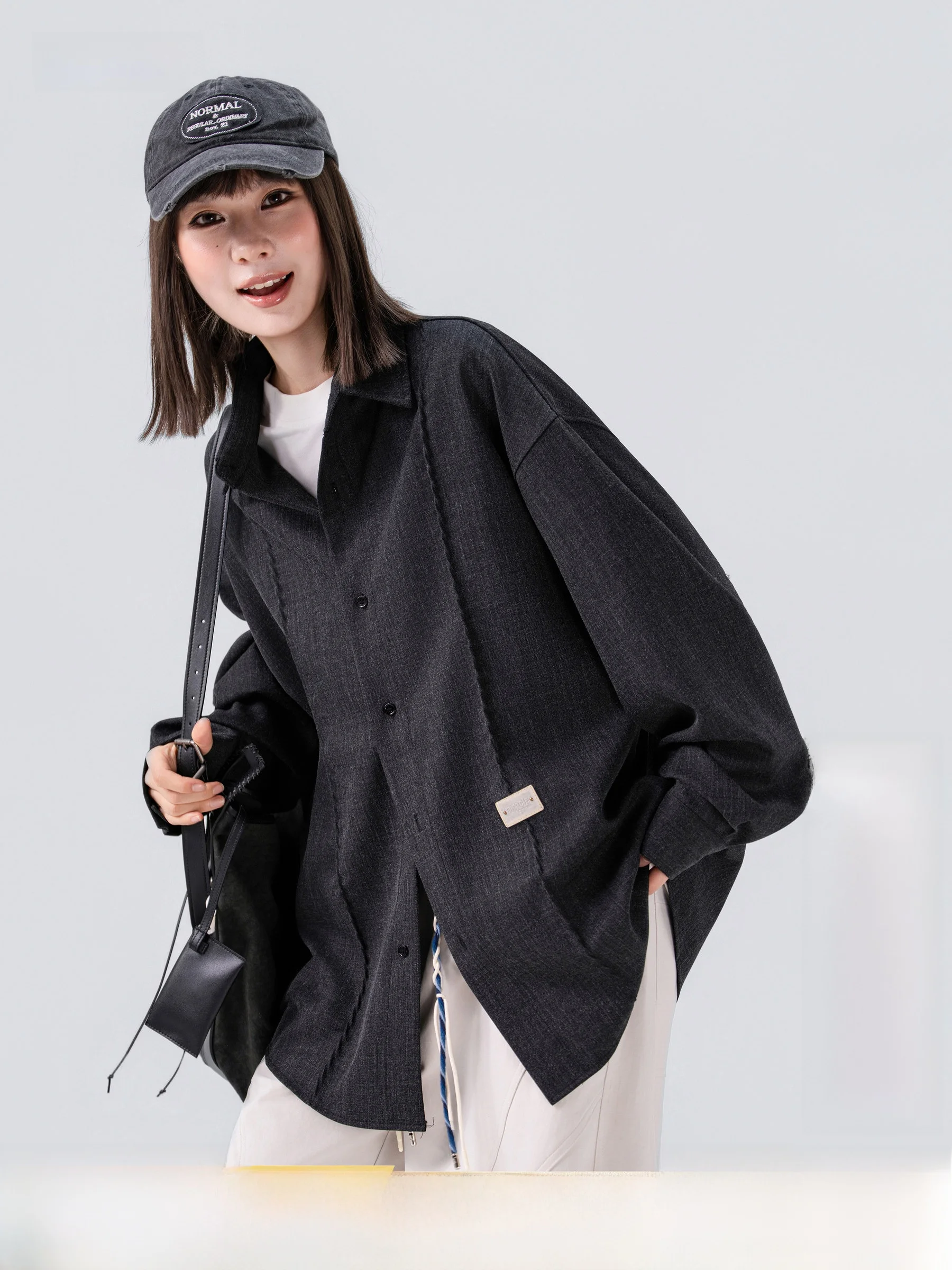 AOGZ Deconstructed Loose Casual Shirt Jacket for Men And Women Autumn Trendy Brand Flip Collar Long Sleeve Polyester Fiber
