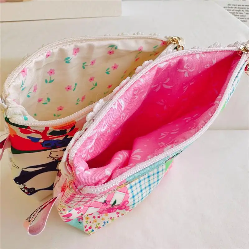 New Kawaii Cute Sanrio Hellokitty Pu Bag Daisy Lace Printed Cotton Transparent Quicksand Makeup Bag Girl\'s Storage Bag Girl Gift