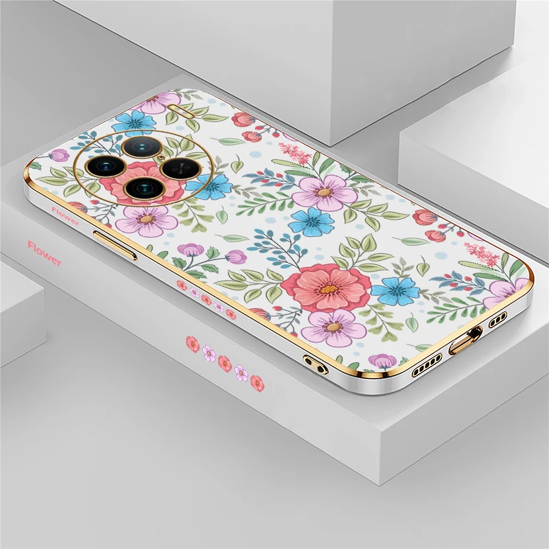 Flower Phone Case For Vivo X90 Pro X80 X70 X60 Pro Plus Silicone Soft Pattern Shockproof Phone Cover Coque