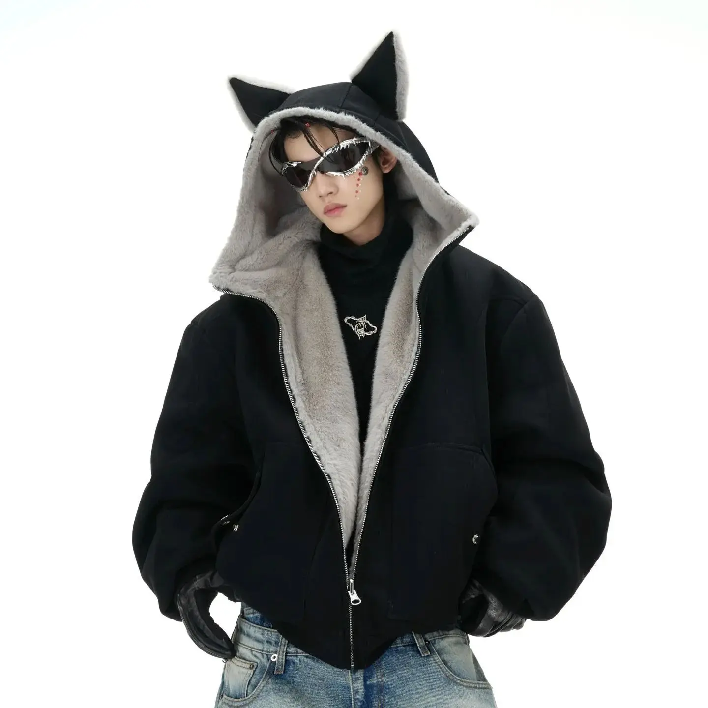 fleece jacket coat with ears