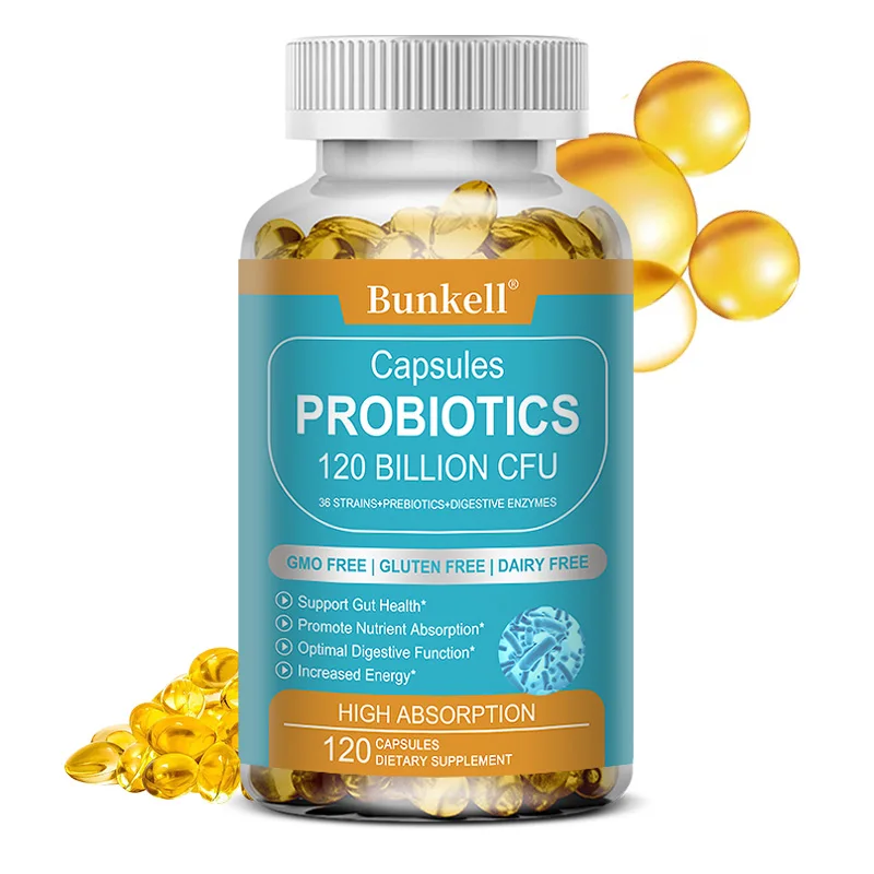 Probiotics 120 Billion CFU Enzyme Supplement, Supports Gut Health, Absorption, Relieves Constipation, 30/60/120 Capsules