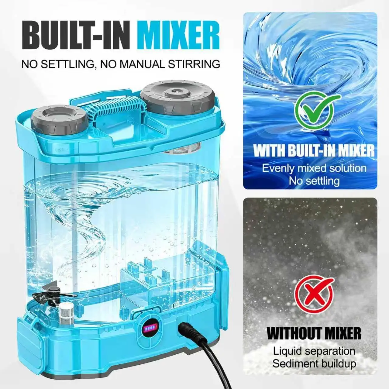 Battery Powered Backpack Sprayer 4.2 Gallon Auto Mixing System Dual Battery Setup Compatible 21V Power Source Two Interchangeabl