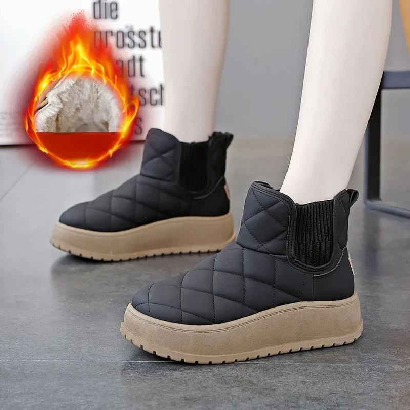 Snow Boots for Women Fashion Thick Soled Warm Quilted Shoes Woman Comfort Round Toe Ankle Winter Boot Footwear Padded Shoes