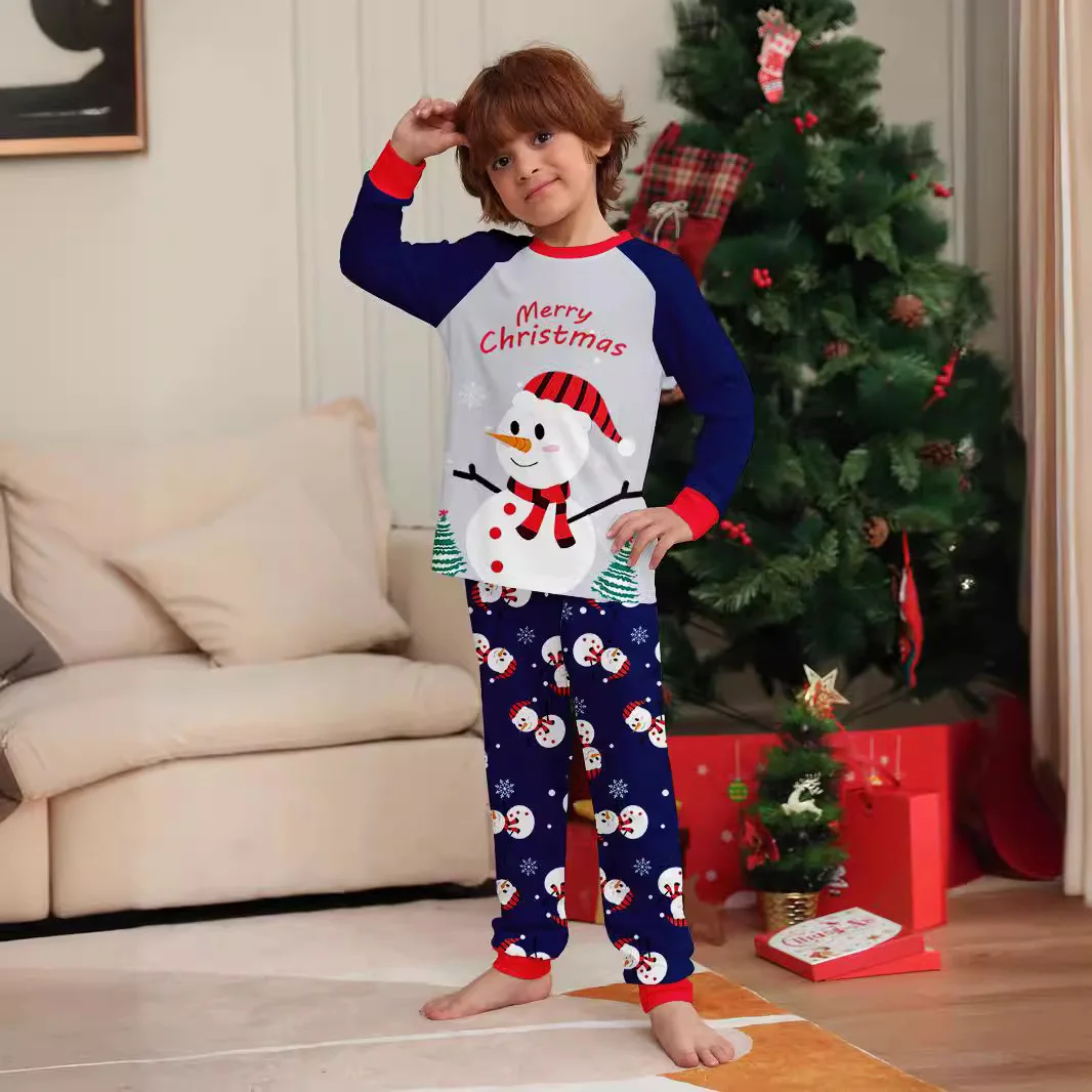 New Year\'s 2024 New Sleepwear for Sleeping White Snowman Parent Child Christmas Pajamas Cartoon Family Pajamas for Couples