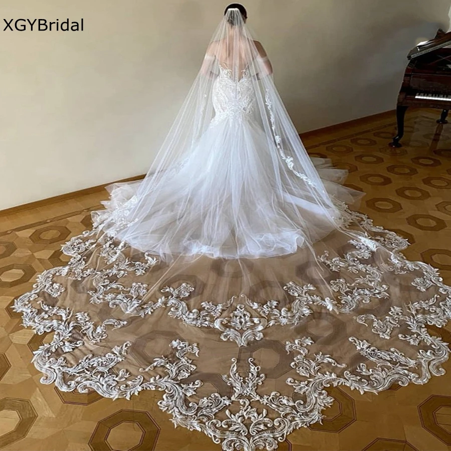 

New Arrival Lace Appliques Cathedral Wedding veil Bride Wedding accessoires de mariage Boda Voile de mariée Bridal veils