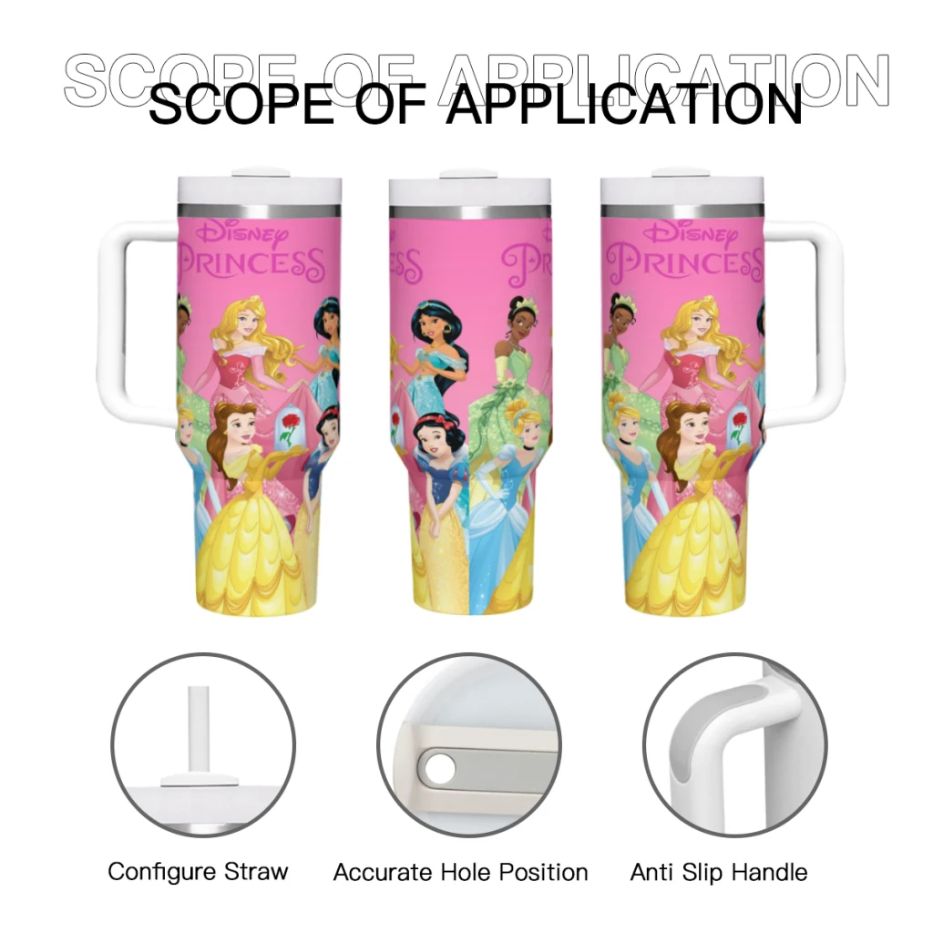 Princesses 40 oz Tumbler with Handle and Straw Lid Stainless Steel Insulated Tumblers Travel