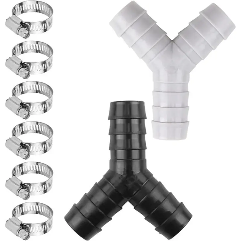 A02F-For Kitchens Universal Y-Type Washing Machine Hose Diverter, 1Set Plastic T-Connect With Hose Clamp
