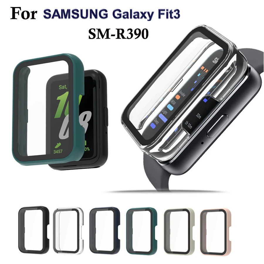 PC Watch Case With Tempered Glass Screen Protector For Samsung Galaxy Fit 3 SM-R390 Full Cover Shockproof Anti-Scratch Film+Case