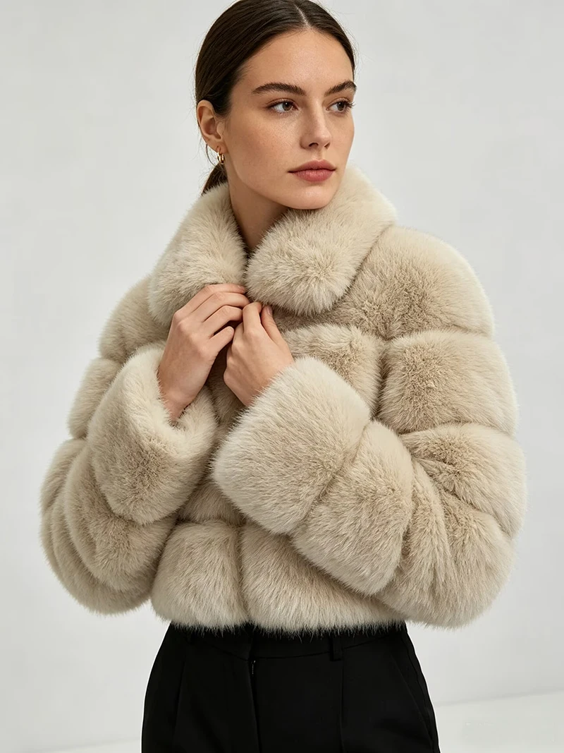 ZADORIN High Quality Cropped Fur Coats FAUX Fox Fur Coat Woman Turn Down Fur Collar Long Sleeve Fluffy Fur Jacket Winter Clothes