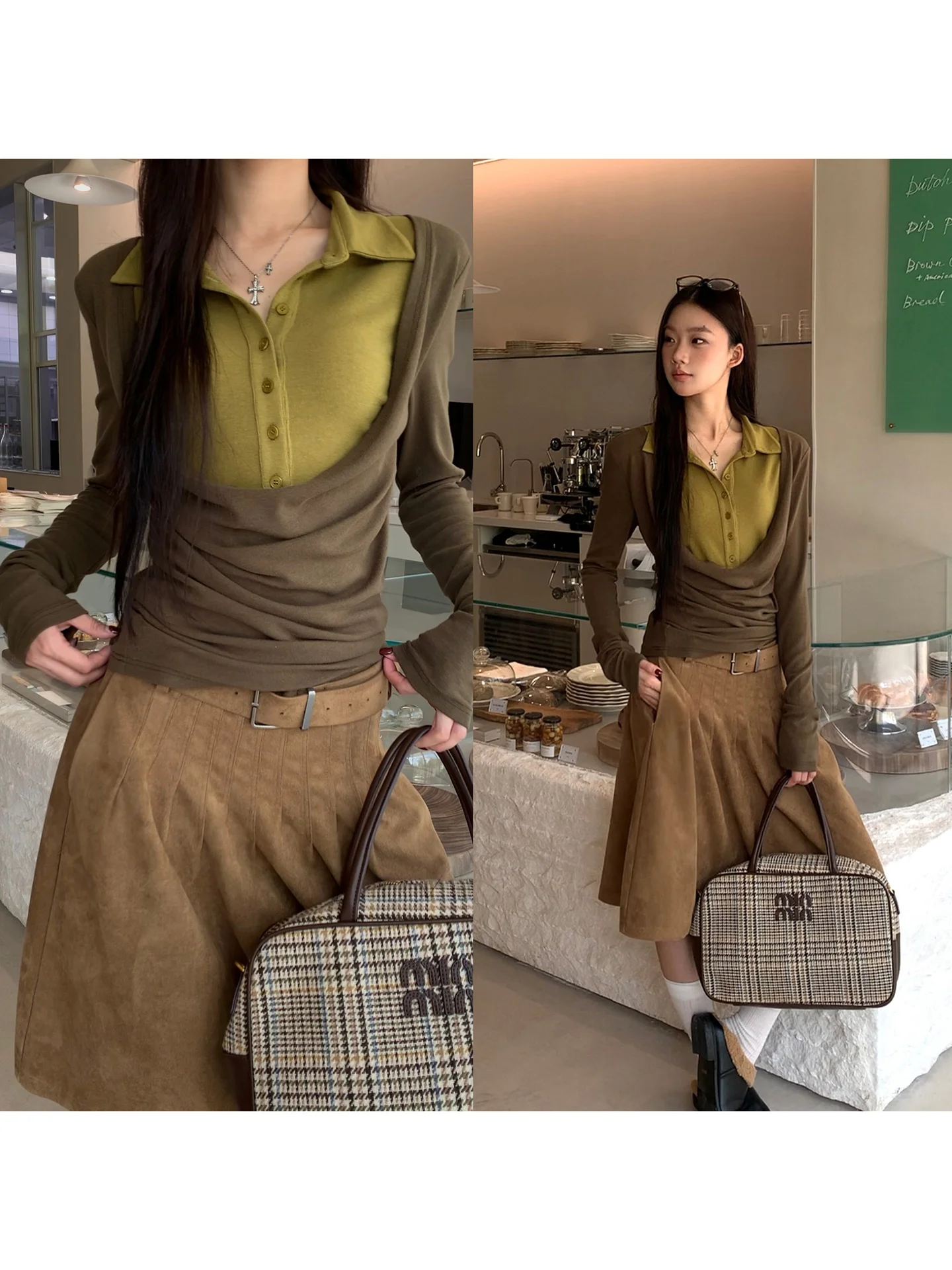 

Женская базовая кофта Red Celebri Studio с длинным рукавом, дизайнерская модель, топ для зимних поездок на работу, с отложным воротником