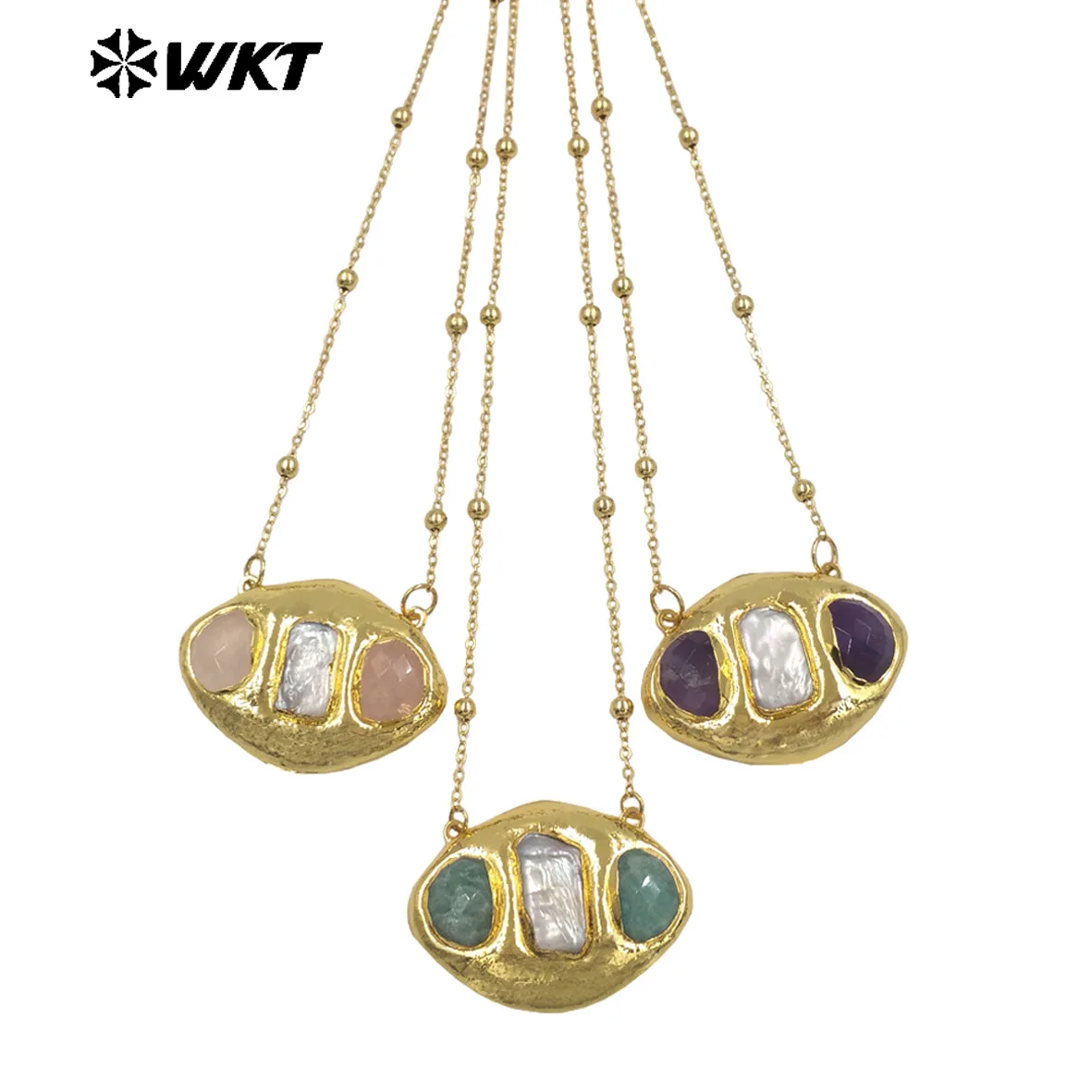 WT-JN403 18inch Natural Freshwater Pearl Gemstone Suitable Necklace With 18kReal Gold Plated For Women