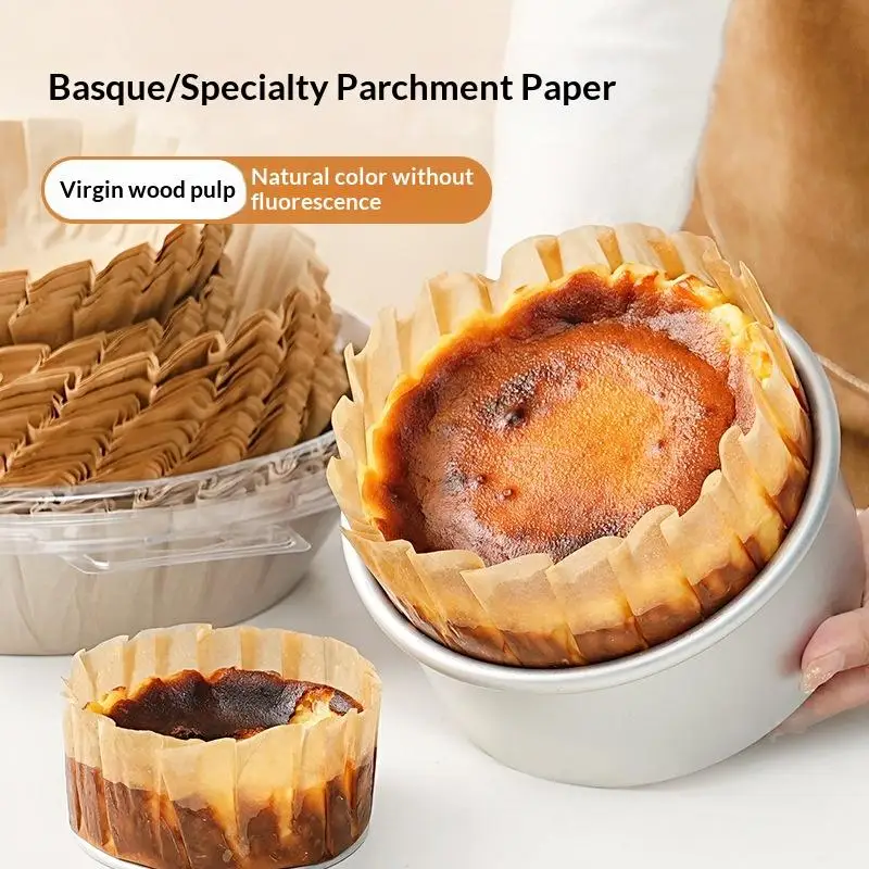 50 Pcs Basque Cheesecake Oil Paper Tray Foldable Cake Mold Disposable Release Mousse Cake Paper Baking Oil Proof Edge Paper