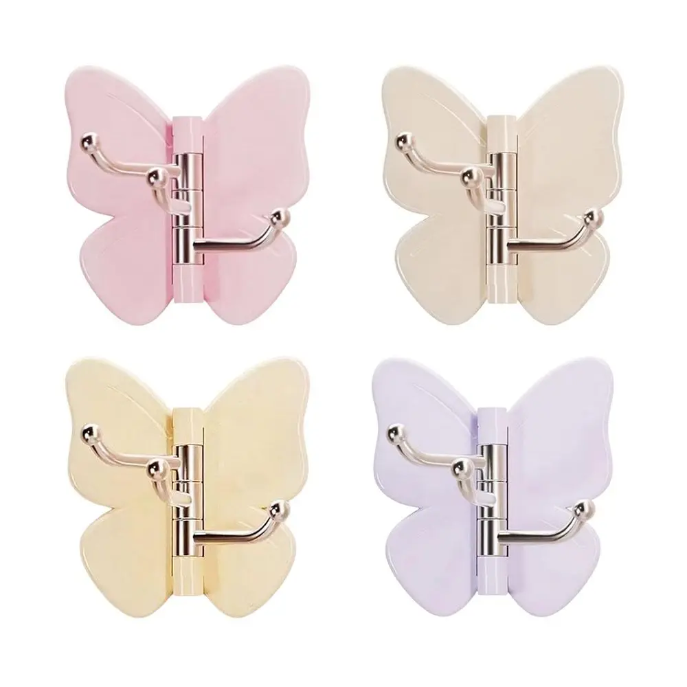 1/4PCS Plastic Butterfly Wall Hook Self Adhesive Waterproof Rotating Wall Hook Rotatable No Drill Storage Hanger