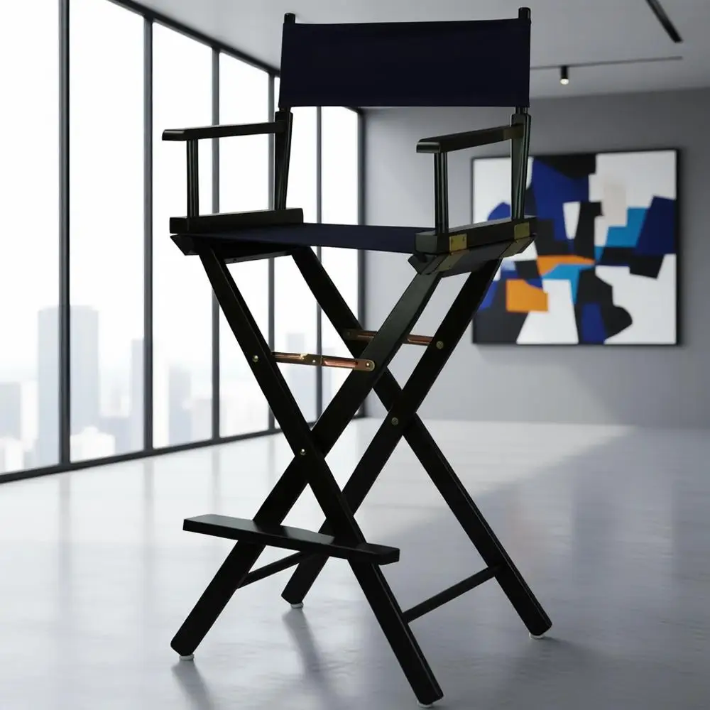 

30 Black Director's Chair with Navy Canvas, Bar Height