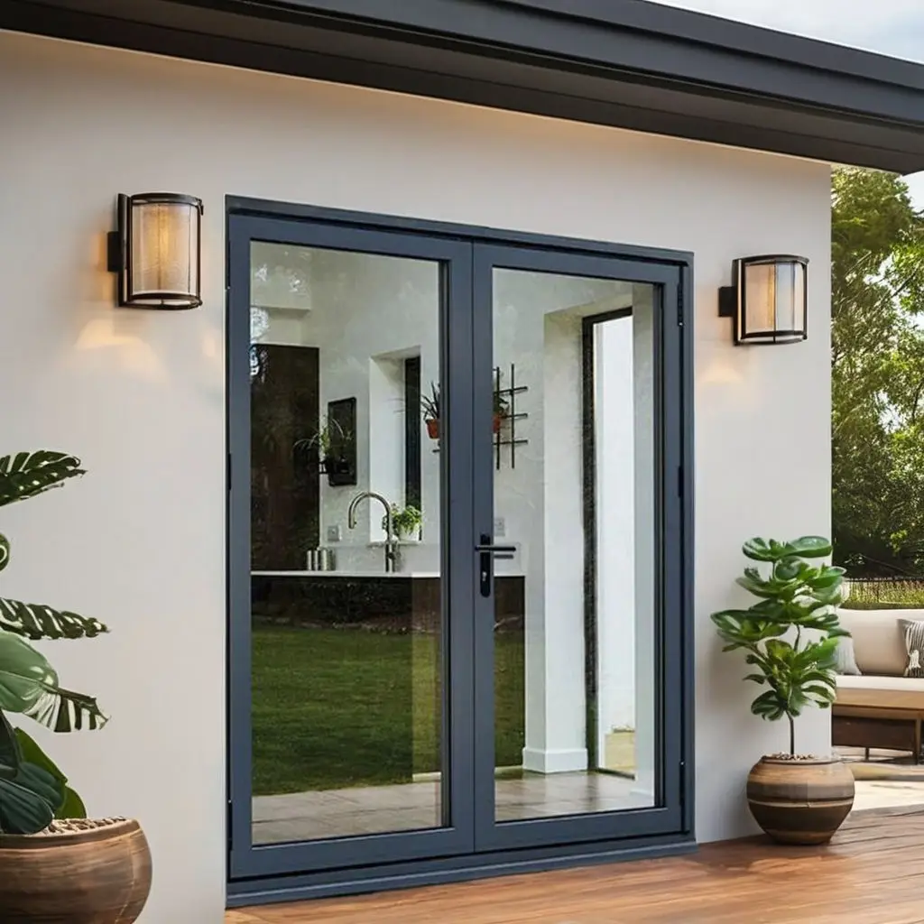 Windproof Rainproof Aluminum Frame Glass Entrance Door Customized Size Casement Doors Excellent Lighting Glass Security Doors