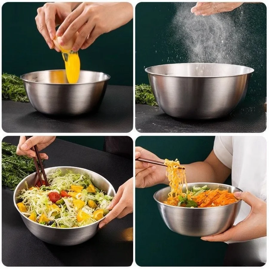 Ensaladera dorada y plateada de acero inoxidable de 17-25cm, fideos de arroz, cuenco de fideos Lamian, vajilla de cocina, contenedor de alimentos