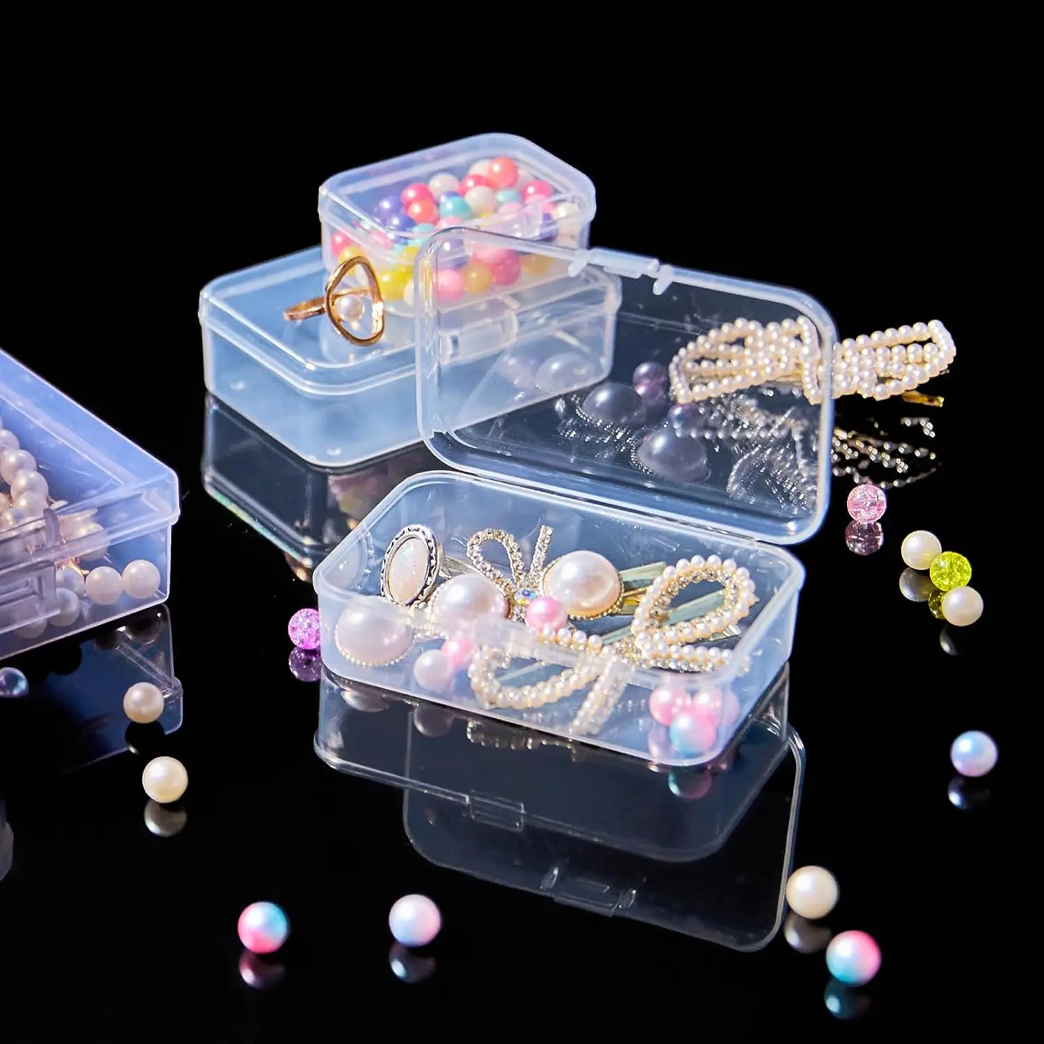 28 Pieces Mixed Sizes Rectangular Empty Mini Plastic Storage Small Clear Plastic Beads Containers Box with Hinged Lid for of Ite