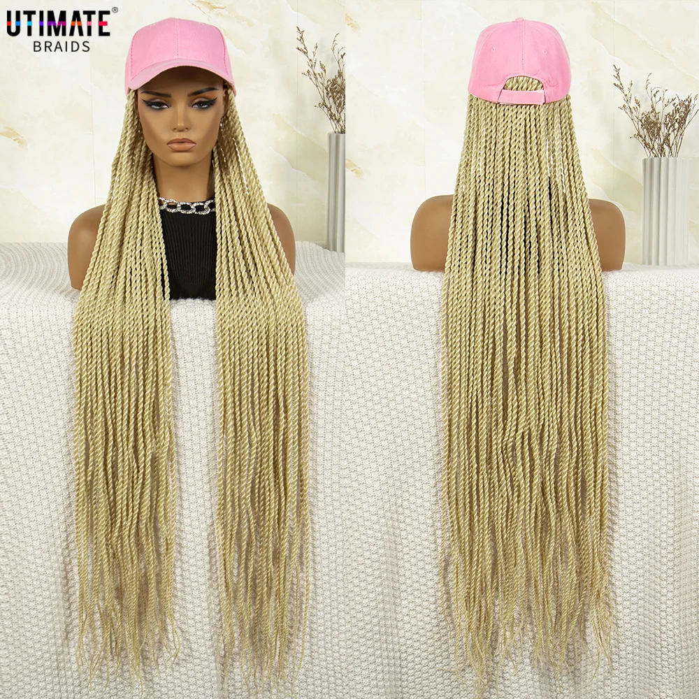 40 Inches Super Long Synthetic Baseball Cap Wig with Twist Braids for Black Women Synthetic Cornrow Box Hat Wig Adjustable