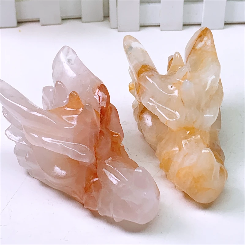 10CM Natural Red Fire Quartz Hematoid Dragon Skull Head Polished Animal Powerful Statue For Home Decoration Gift 1pcs