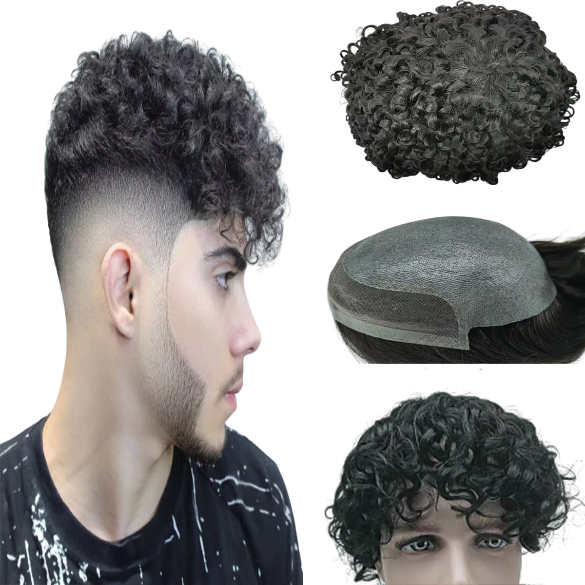 

Toupee for Men Hollywood Prosthesis European Virgin Human Hair Units Curly Wave Men Toupee Hair Real Human Replacemet