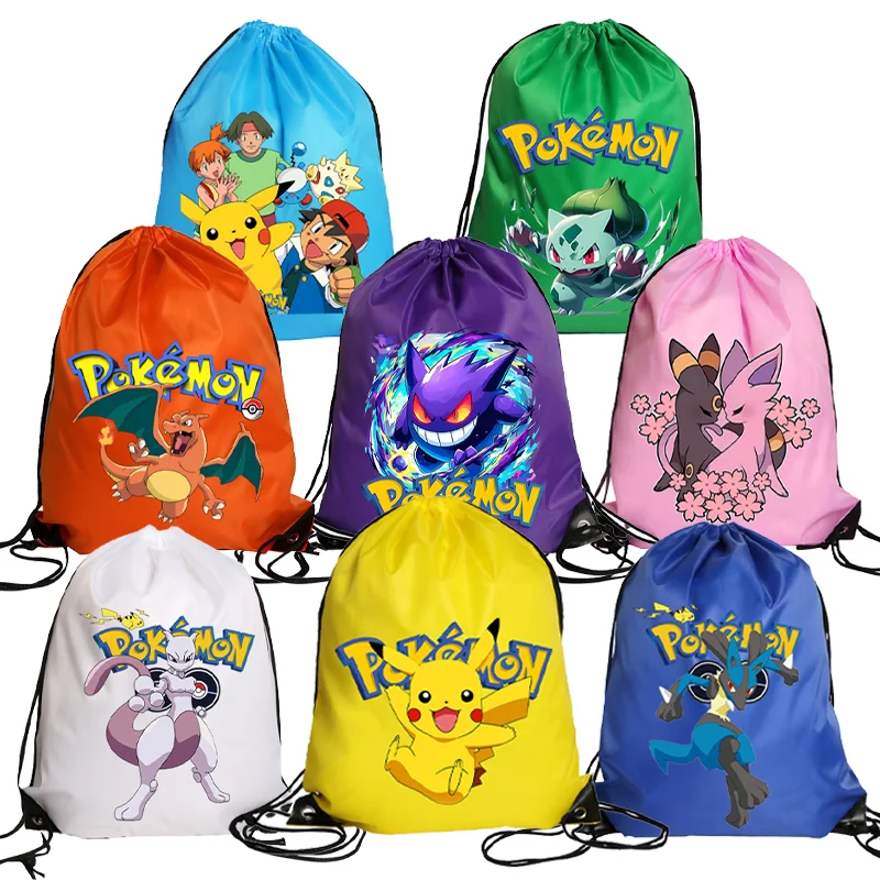 

Сумка на шнурке с изображением Покемонов Пикачу, спортивный водонепроницаемый рюкзак, карманные баскетбольные сумки Gengar Mewtwo, аниме, подарок на день рождения для мальчиков