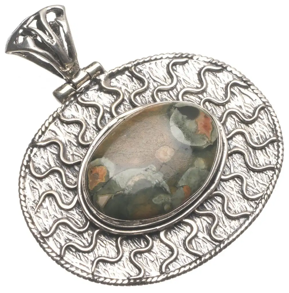 

StarGems Ocean Jasper Handmade Indian 925 Sterling Silver Pendant 1 1/2" T1822