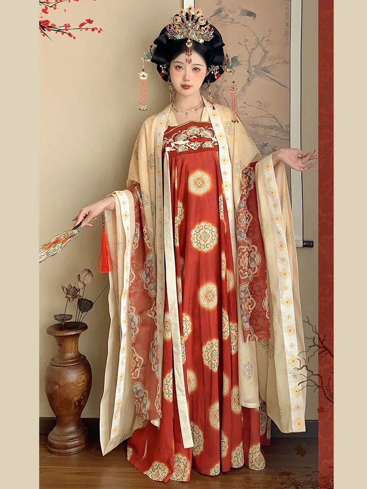 Womens Tang Dynasty Hanfu Dress Heavy Industry Embroidery Skirt Improve Chest Length Skirt Drama Costume