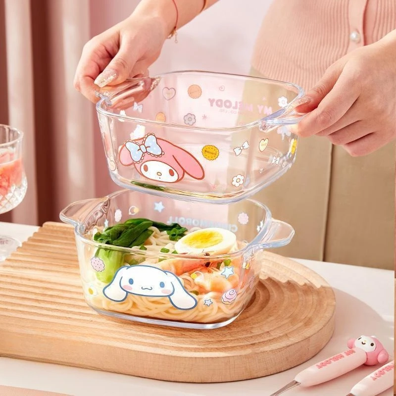 أنيمي جديد سانريو مرحبا كيتي سينامورول وعاء زجاجي ملزم الكرتون لطيف الحلوى سلطة وعاء الزبادي مقاومة درجات الحرارة العالية #2