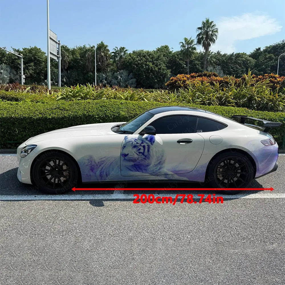 2pcs Purple Gradient Lying Tiger Car Side Wraps, Self-Adhesive PVC Waterproof & Scratch-Resistant Stickers, Car Accessory Gift