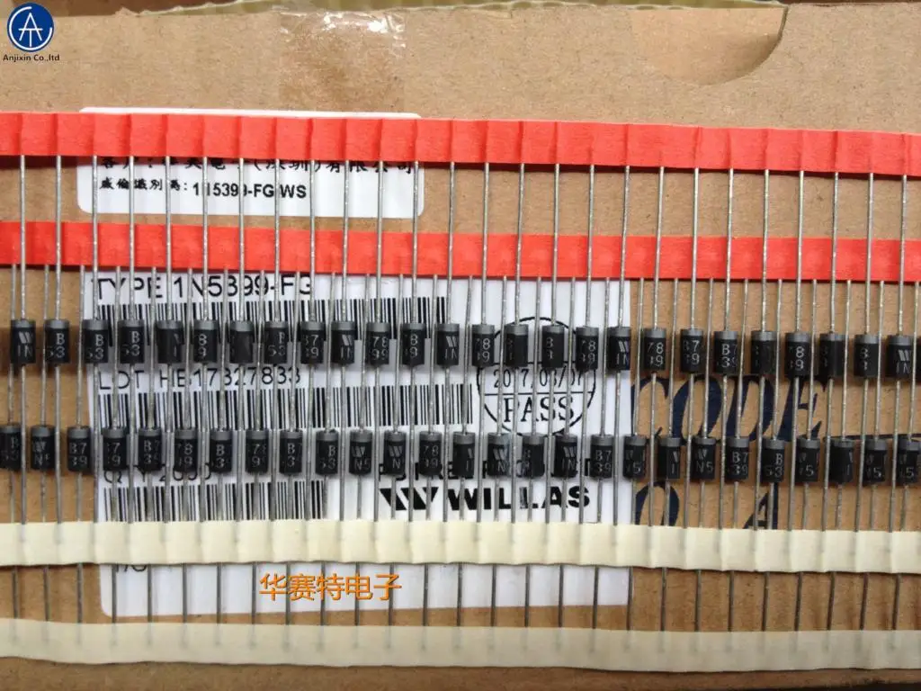 50pcs 100% original nouveau 1N5399-FG 1N5399 IN5399 WILLAS DO-15 1.5A 1000V