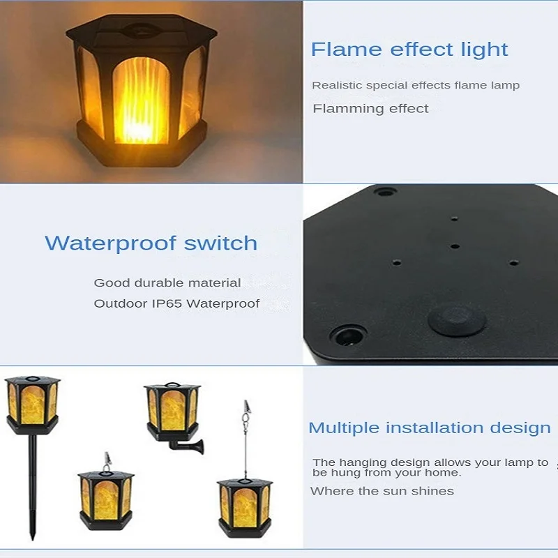 Słoneczne lampy ogrodowe retro, symuluj płomień, dekoracja zewnętrzna, wiszący układ krajobrazu, świąteczna atmosfera