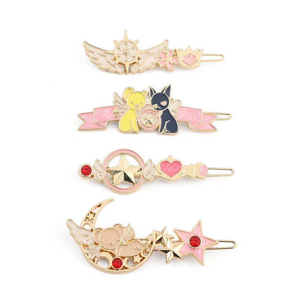 4 unids/set Sailor Tsukino Usagi Luna pinzas para el cabello de dibujos animados pasadores de Metal lindos accesorios para el cabello Kawaii para niñas