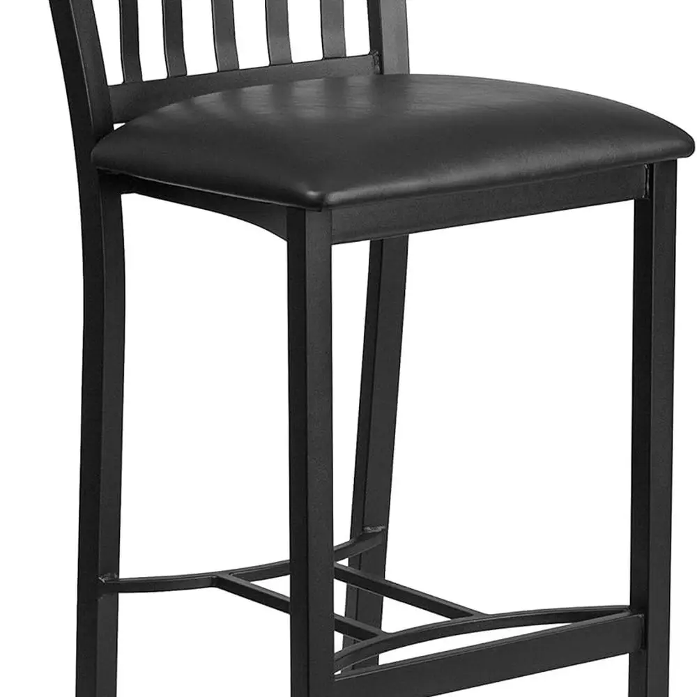 

Vertical Black Metal & Walnut Restaurant Bar Stool with Black Vinyl Seat