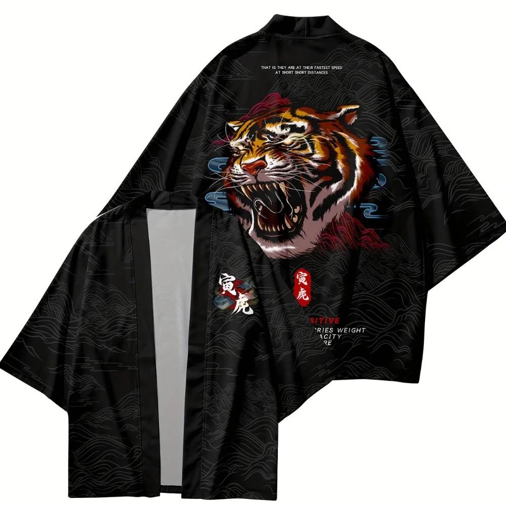 يوكاتا التنين الثعلب الشيطان الساموراي كيمونو القط قميص الملابس ثوب الكيمونو الياباني Harajuku سترة الرجال التقليدية هاوري كيمونو النساء #5