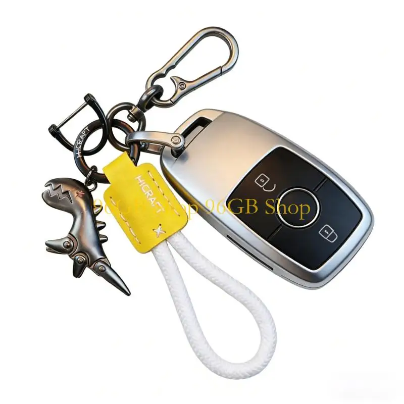 96GB Sturdy Zinc Alloy Keyring Feature Braided Leather Rope and Cartoon Dinosaur Charm for Preventing Loss During Daily C