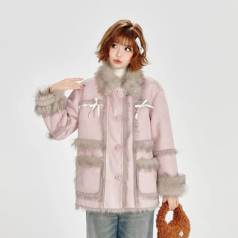 2025 Autumn/Winter New Women's Fur Integrated Cotton Jacket Loose Commuter Splicing Fake Fur Jacket