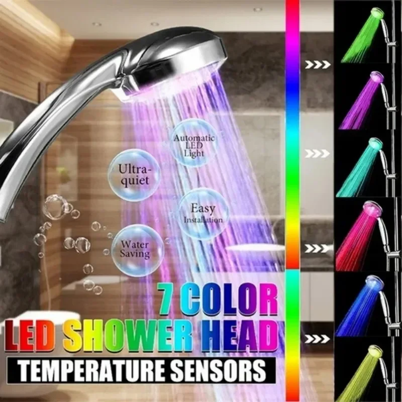 

1PC No Battery Automatically Colors Changing LED Shower Shower Romantic Automatic Bathroom Accessories Douche