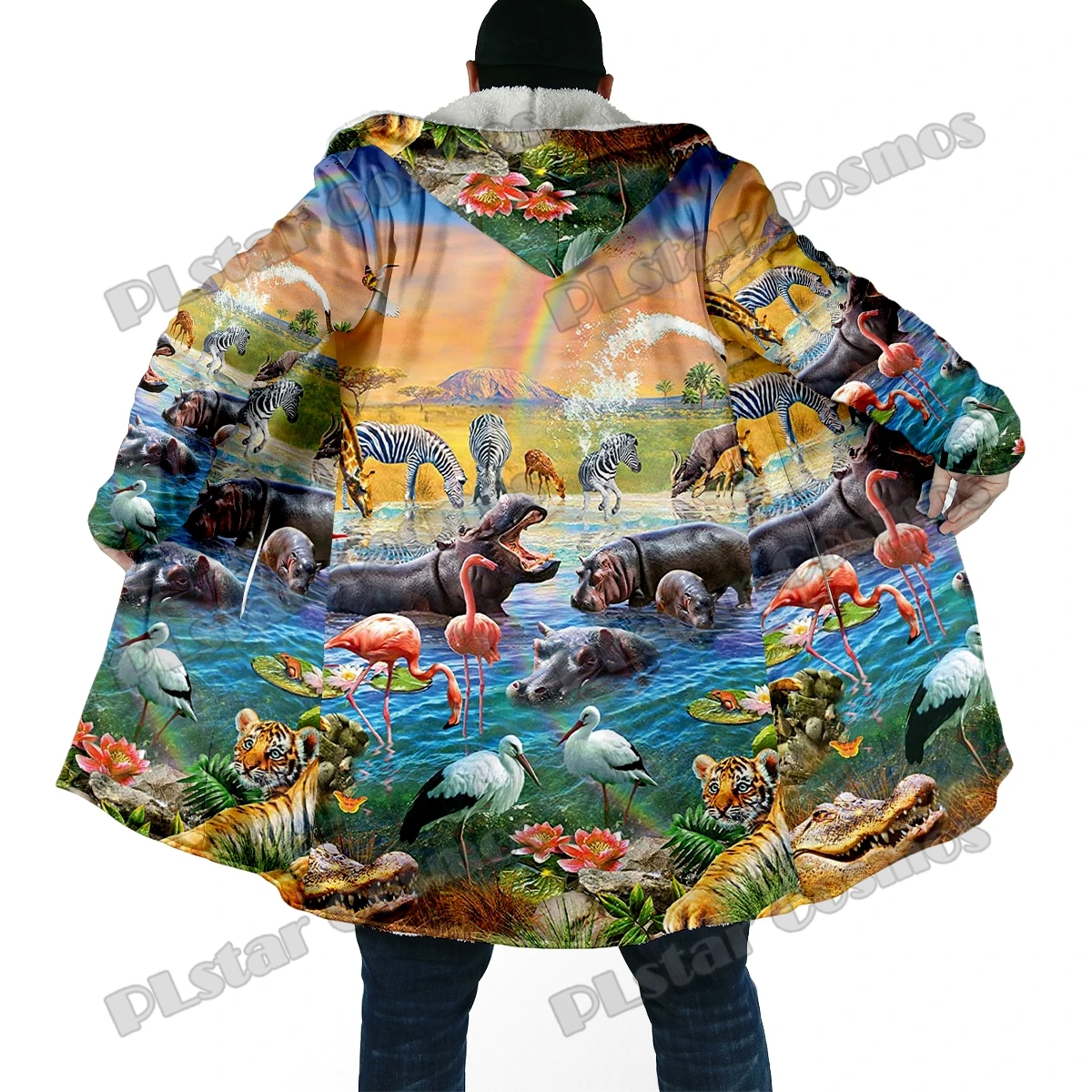 Animal World Sea Turtle / Deer / Shark / 3D All Over Printed Men's Fleece Hooded Cloak Unisex Casual Thick Warm Cape coat PF100